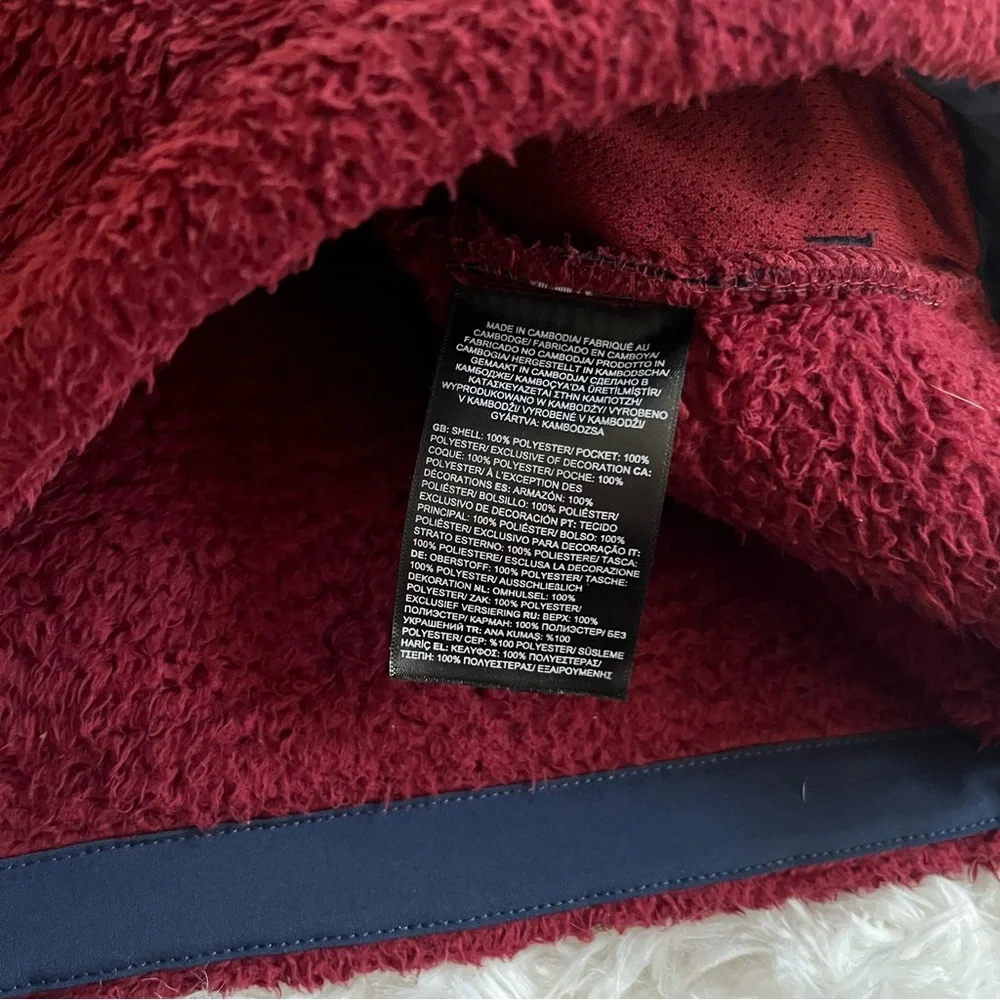 The North Face Men's Fleece Campshire Hoodie Burgundy Navy Blue Size Small - Picture 7 of 8